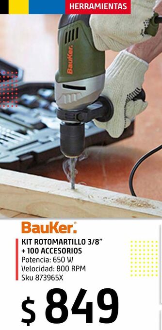 Kit rotomartillo 3/8" 650w + 100 accesorios