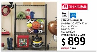 Estante metálico 4 niveles negro