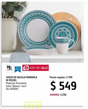 Sodimac Homecenter Jgo vajilla 16pz mandala azul oferta