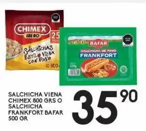 Salchicha viena chimex 800g o salchicha frankfort bafar 500g