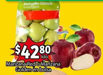 Soriana Híper Manzana Red o Manzana Golden en bolsa oferta