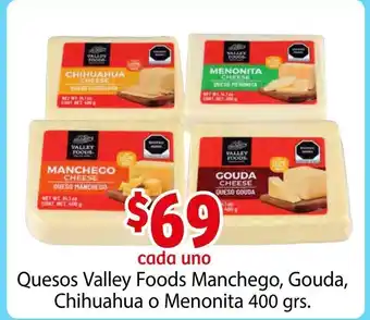 Soriana Híper Quesos Valley Foods Manchego, Gouda, Chihuahua o Menonita 400 grs oferta
