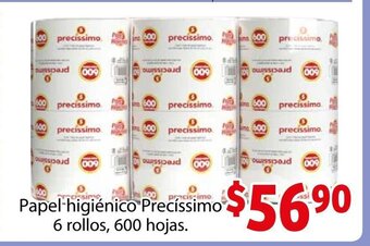 Papel Higienico Precissimo 6 Rollos, 600 hojas