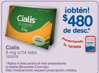 Farmacias Benavides Cialis 5mg c/14 tabs oferta