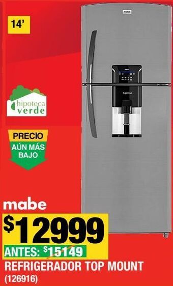 Refrigerador mabe top mount 14 pies grafito