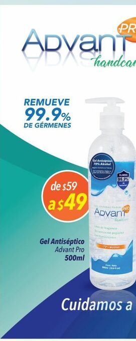 Chedraui Gel antiséptico advant pro 500ml oferta