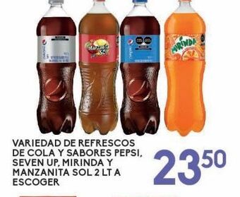 Refrescos de cola y sabores pepsi, 7up, mirinda y manzanita sol 2l