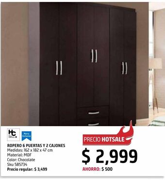 Sodimac Homecenter Ropero 6 puertas 2 cajones chocolate 162x47x182 centímetros oferta