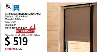 Persiana enrollable blackout café 160 x 165 cm