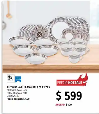 Sodimac Homecenter Juego vajilla 20 piezas mándala café oferta