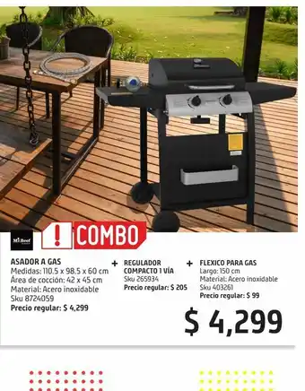 Sodimac Homecenter Asador a gas + regulador compacto 1 via + flexico para gas oferta