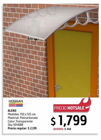 Sodimac Homecenter Alero hoja doble de  policarbonato 125 x 150 cm oferta