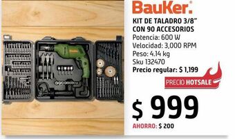Kit taladro 3/8 bauker 600w 3000rpm