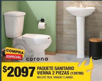 Paquete sanitario vienna 2 piezas redondo 4.8 l blanco incluye taza, tanque y lavabo