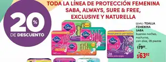 Toallas femeninas saba 28pzs