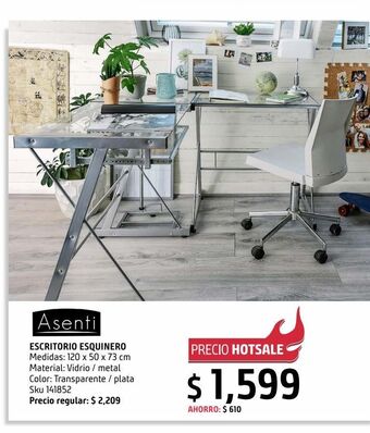 Sodimac Homecenter Escritorio esquinero de vidrio oferta