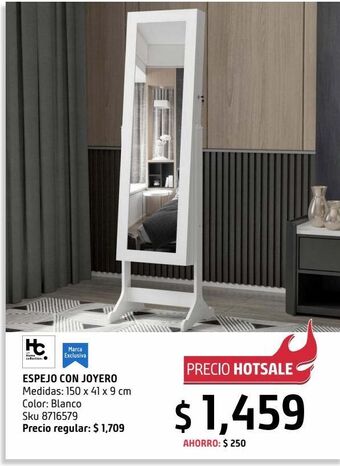 Sodimac Homecenter Espejo joyero color blanco 150 x 41 cm oferta