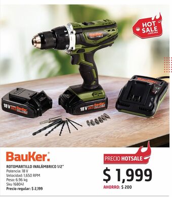 Sodimac Homecenter Rotomartillo 1/2" inalambrico 18v bauker c/ 2 bat 2amph oferta