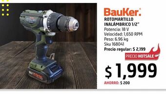 Sodimac Homecenter Rotomartillo 1/2" inalambrico 18v bauker c/ 2 bat 2amph oferta