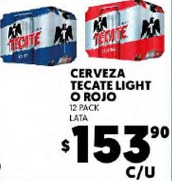 Merco Cerveza Tecate Light o Rojo 12 Pack Lata oferta