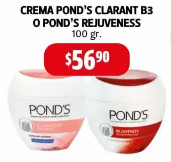 Farmacias Guadalajara Crema Pond's Clarant B3 o Pond's Rejuveness 100gr oferta