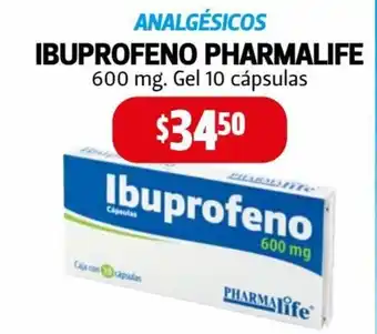 Farmacias Guadalajara Ibuprofeno Pharmalife 600 mg Gel 10 capsulas oferta