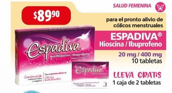 Farmacias Guadalajara Espadiva Hioscina / Ibuprofeno 20 mg / 400 mg 10 tabletas oferta