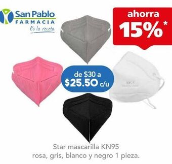 Farmacia San Pablo Star mascarilla kn95 desechable blanco triple capa oferta