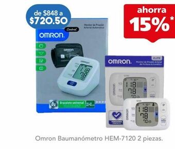 Omron monitor de presión arterial automático hem-7120+brazalete universal