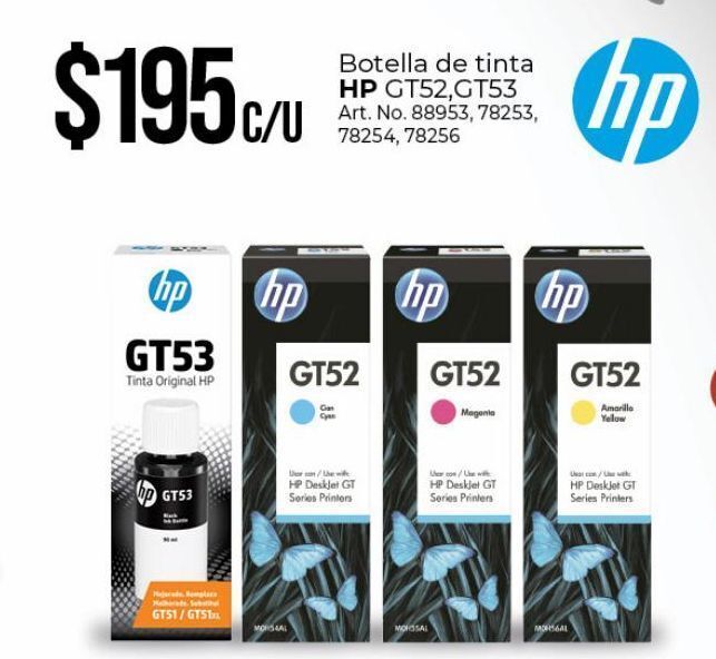 Botella de tinta impresora hp gt52, gt53 oferta en Office Depot