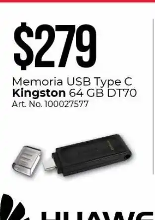 Memoria usb type c 64gb kingston dt70