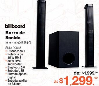 RadioShack Barra de sonido bluetooth 2 en 1 billboard bb-s32064 / negro oferta