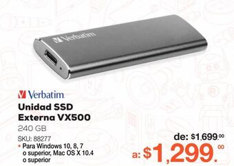 Unidad de estado sólido externa ssd verbatim vx500 / 240 gb / plata
