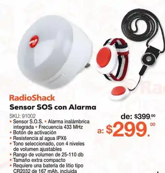 Sensor sos con alarma radioshack j13 / blanco