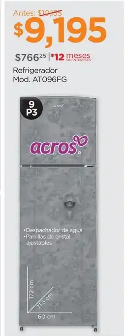 Refrigerador acros top mount 9 pies cúbicos plateado at096fg