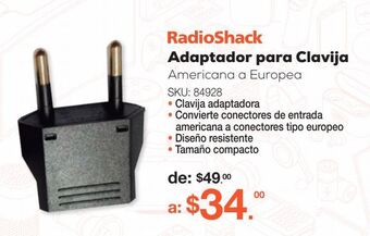 RadioShack Adaptador para clavija americana a europea radioshack rc992/rc oferta