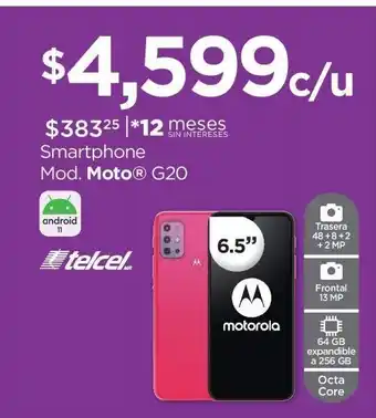 Chedraui Celular moto g20 64gb rosa telcel oferta