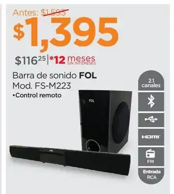 Barra de sonido fol con woofer fs-m223