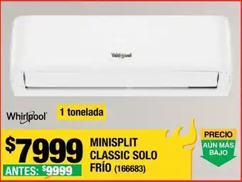 Minisplit whirlpool classic 1 ton frío 220v
