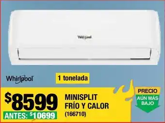 Minisplit whirlpool classic 1 ton frío/calor 110v