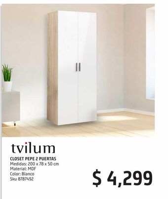 Closet 2 puertas blanco pepe