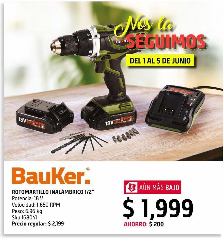 Sodimac Homecenter Rotomartillo 1/2" inalambrico 18v bauker c/ 2 bat 2amph oferta