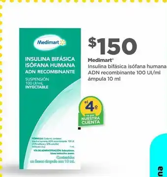 Bodega Aurrerá Insulina bifásica isófana humana adn recombinate 100 ui/ml ámpula 10ml oferta