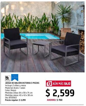 Sodimac Homecenter Juego balcón 3 pz victoria ratan oferta