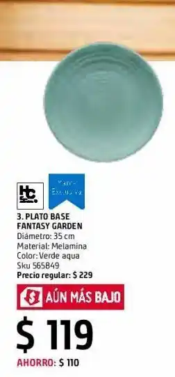 Sodimac Homecenter Plato base melamina 35cm liso aqua fantasy garden oferta