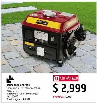 Generador portatil 720 w motor bencinero karson