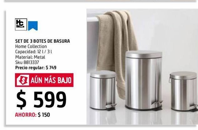 Sodimac Homecenter Set de 3 botes de basura de metal oferta