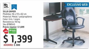 Sodimac Homecenter Silla gamer pc gris con negro oferta