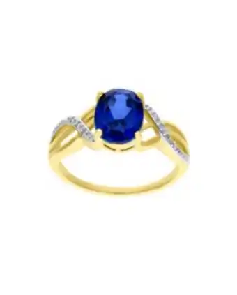 Joyerías Bizzarro Anillo de oro amarillo 14k con 2pts de diamante y zafiro azul oferta