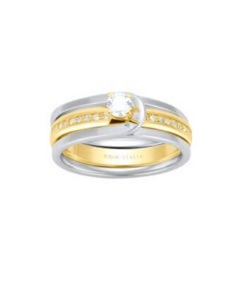 Joyerías Bizzarro Anillo de compromiso de oro combinado 14k con 1 diamante de 14 puntos y 20 diamantes de .25 puntos oferta